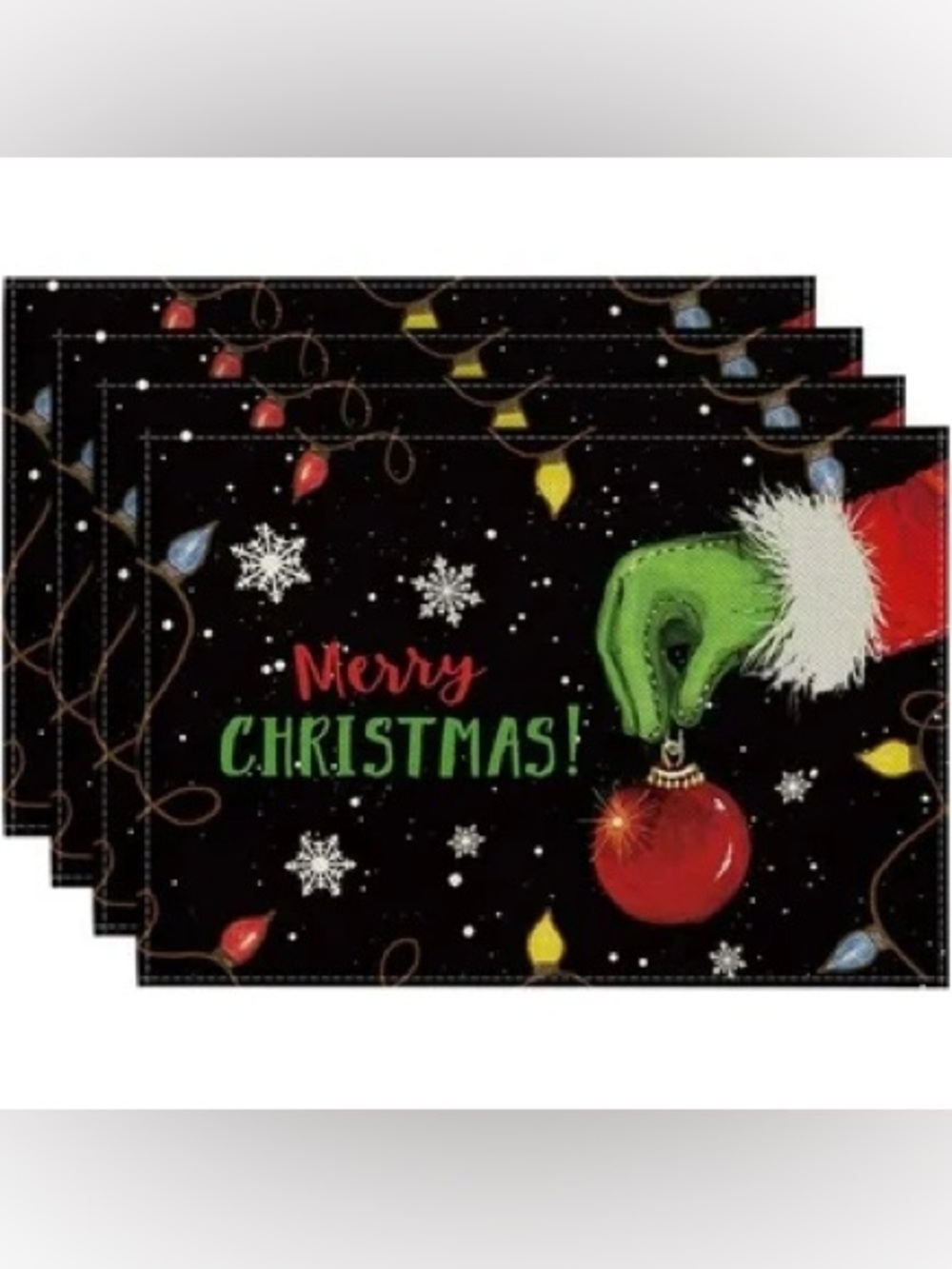 The Grinch hand 4pc set Merry Christmas Holiday Placemat Set - Red & Green new